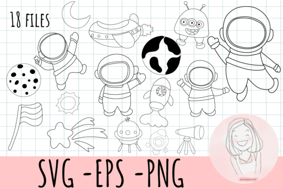 Astronaut Line Art in Space Cosmic Jour